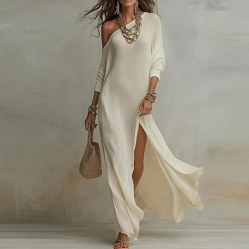 Slash Neck High Slit Maxi Dress