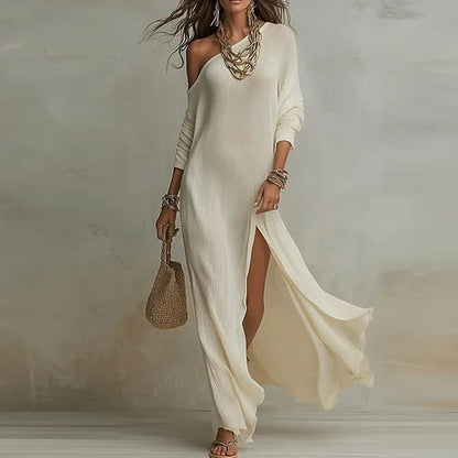 Slash Neck High Slit Maxi Dress
