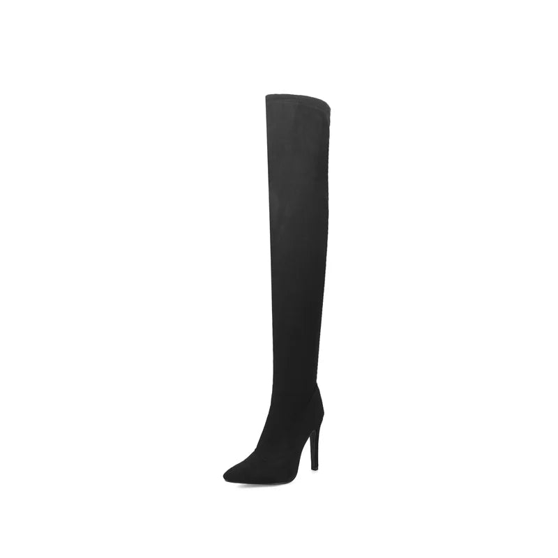 Stretch Black Red Thigh High Boots