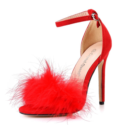 Crystal Queen Sandals Fluffy Peep Toe