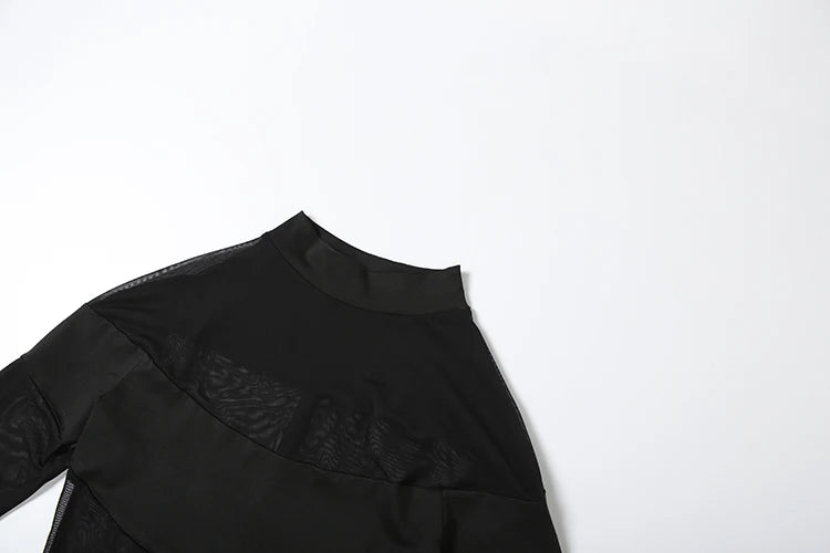 Mesh Patchwork Long Sleeve Sheer Bodysuit