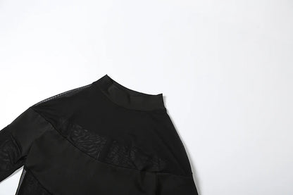 Mesh Patchwork Long Sleeve Sheer Bodysuit