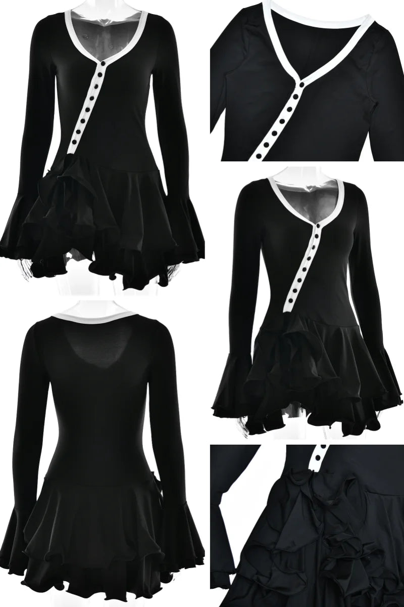 Ruffled V-Neck Button Mini Dress