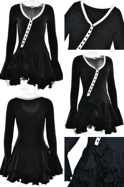 Ruffled V-Neck Button Mini Dress