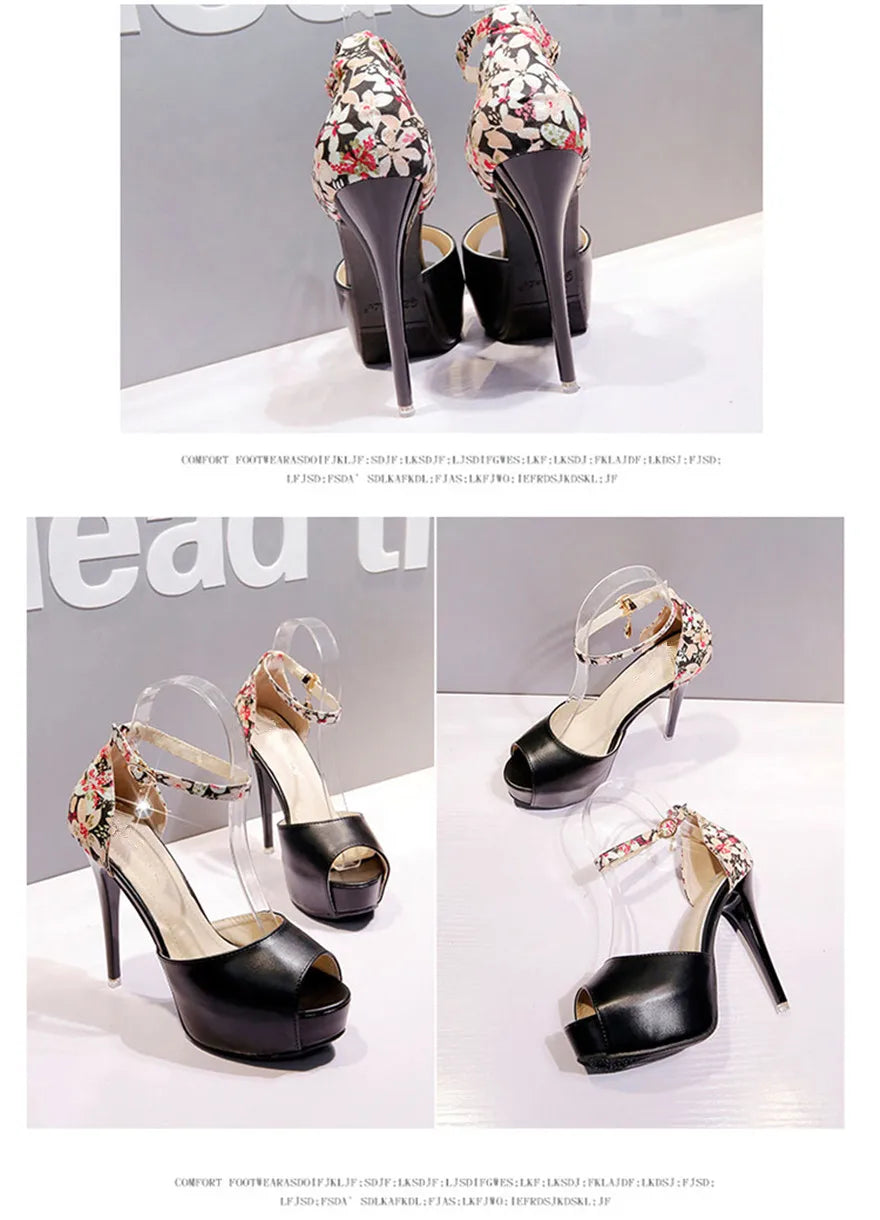 Floral Print Patchwork Sandals Platform Super
