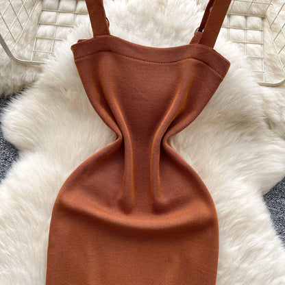 Backless Knit Button Mini Dress