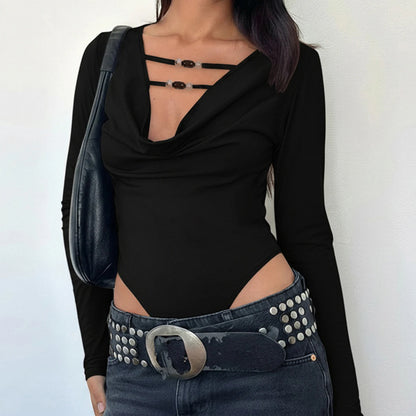 SUCHCUTE Fitted Halter-Neck Beaded Jumpsuit Solid