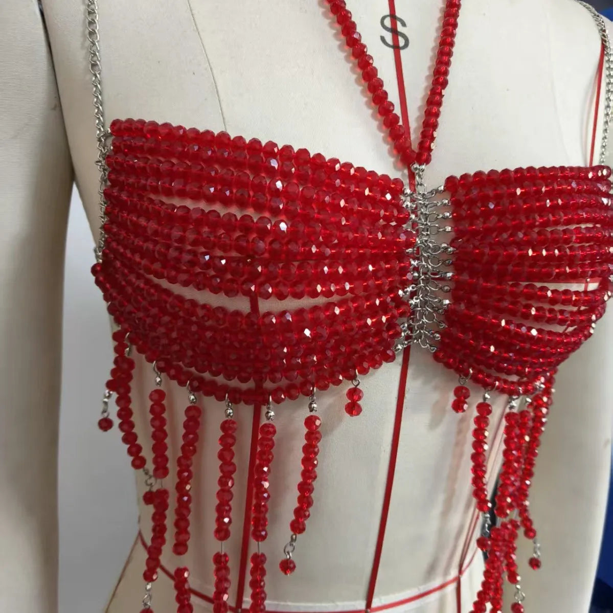 European Style Red Beaded Vest Handmade