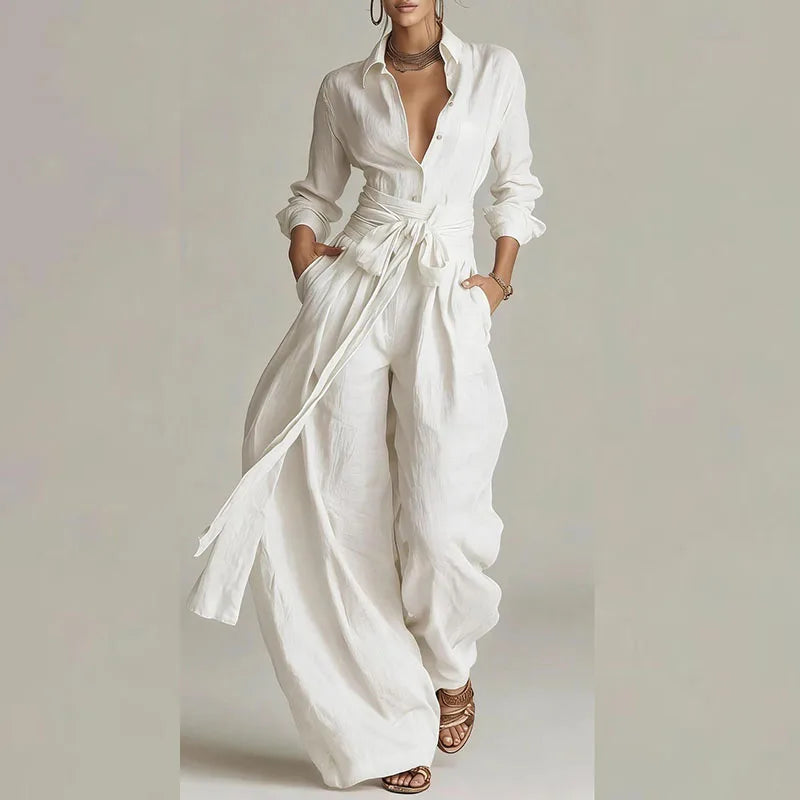Lapel Button-Down Top & Trouser Set