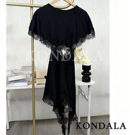 Satin Asymmetrical Hollow Lace Dress