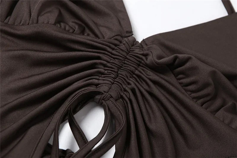 2025 New Dark Y2k Punk Drawstring Bandage Sexy Camis Techwear Backless Long Sleeve Crop Tops Women's Bodycon Summer Streetwear