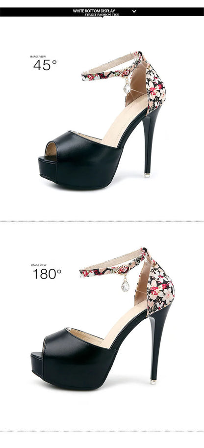 Floral Crystal Buckle Platform Sandals