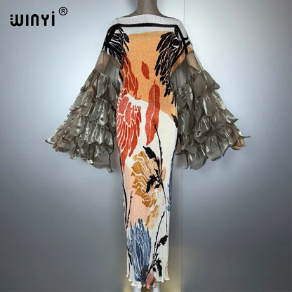 Pleated Boho Kaftan Evening Maxi Dress