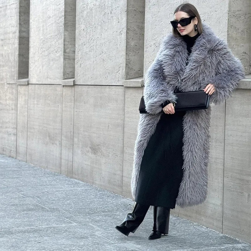Faux Fur Long Coats Y2k Thick