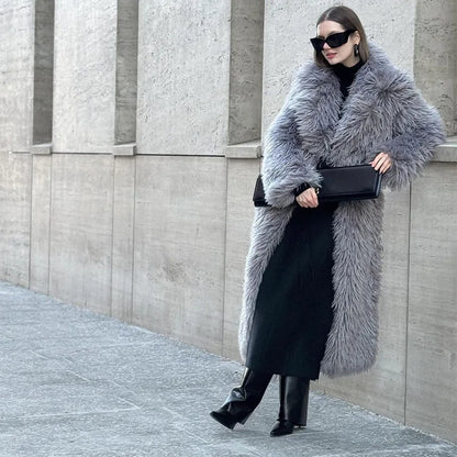 Faux Fur Long Coats Y2k Thick