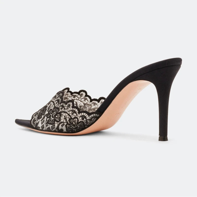 New High Heel Sandals Lace Embroidery