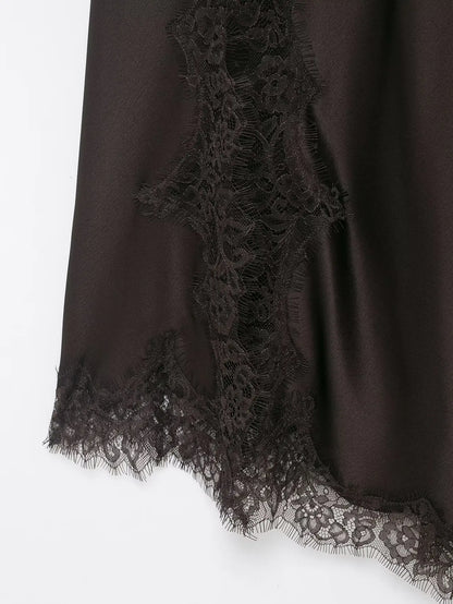 Lace-Spliced Satin Maxi Dress