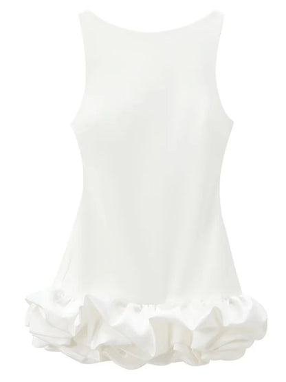HXAO White Short Dress Ruffle Backless