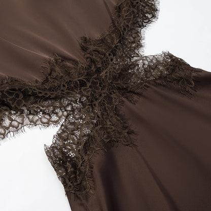 Satin Asymmetrical Hollow Lace Dress