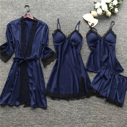 Silk Robe and Lace Nightdress Set