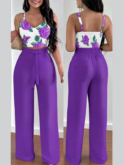 Print Halter V-Neck Backless Tank Suit