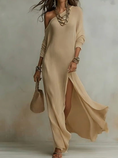 Slash Neck High Slit Maxi Dress