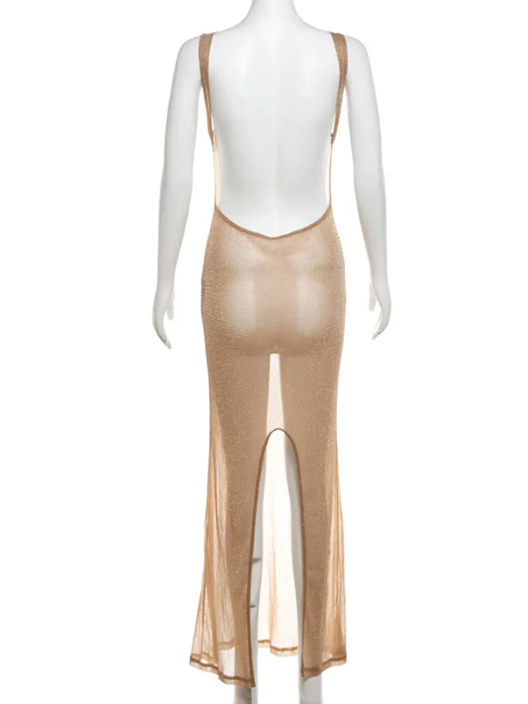 Open Back Side Split Bodycon Maxi Dress