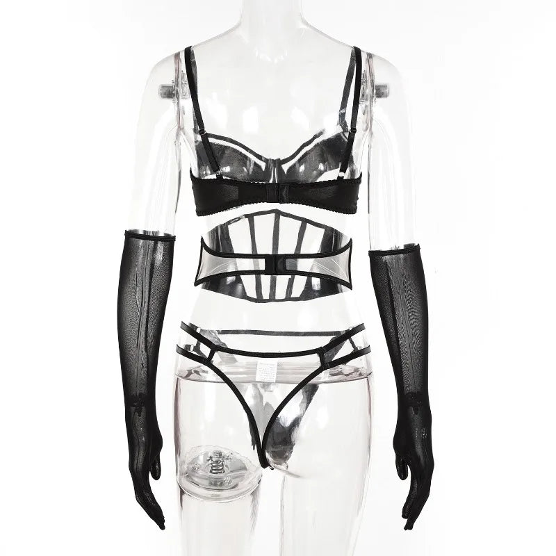 Transparent Lace Lingerie Set with Thong
