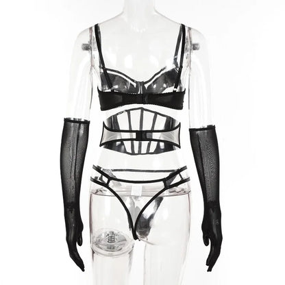 Transparent Lace Lingerie Set with Thong
