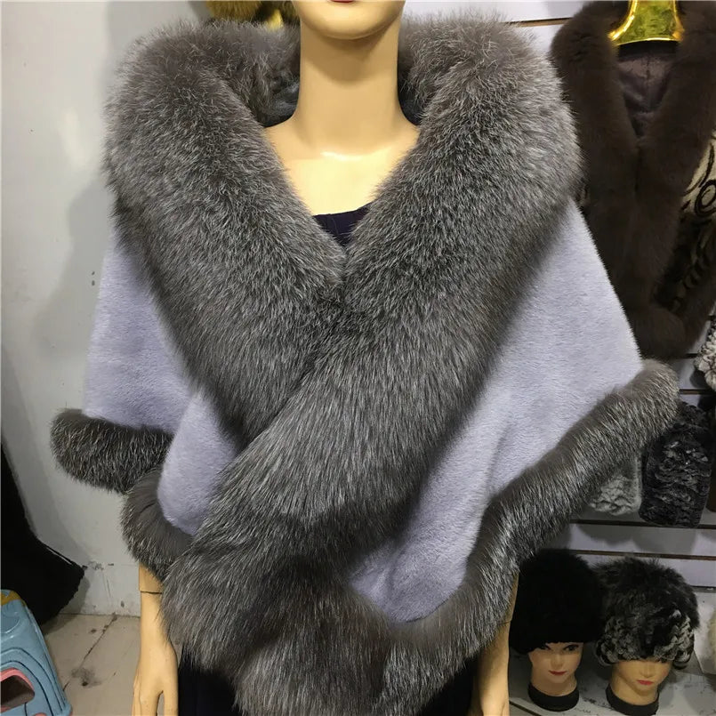 Natural Mink Fur Cape with Real