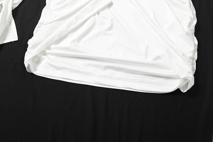 Weird Puss Sexy Halter Dress Women Ribbon Hollow Full Sleeve Cross Ruched Backless Stretch Skinny Midnight Party Club Bodycon