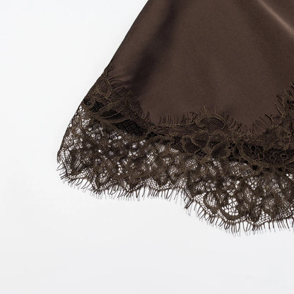 Satin Asymmetrical Hollow Lace Dress