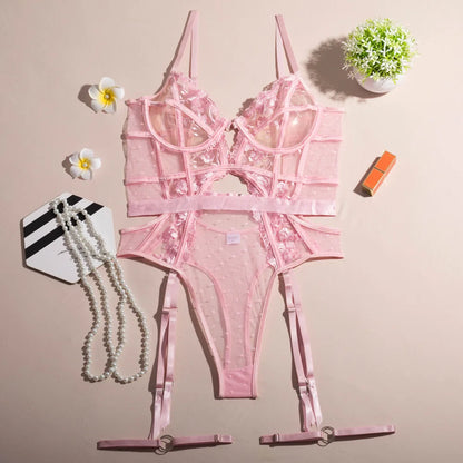 New Bodysuits Flower Embroidery Hanging Socks