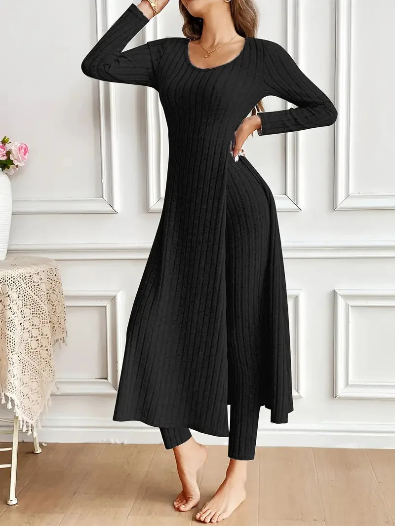 O-Neck Split Top & Slim Trousers Lounge Set