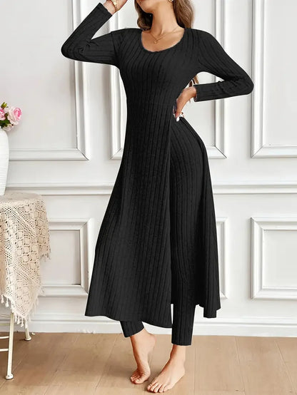 O-Neck Split Top & Slim Trousers Lounge Set