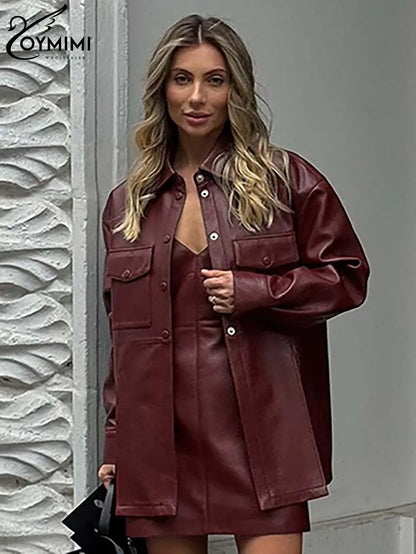 PU Leather Button Shirt & Mini Dress Set