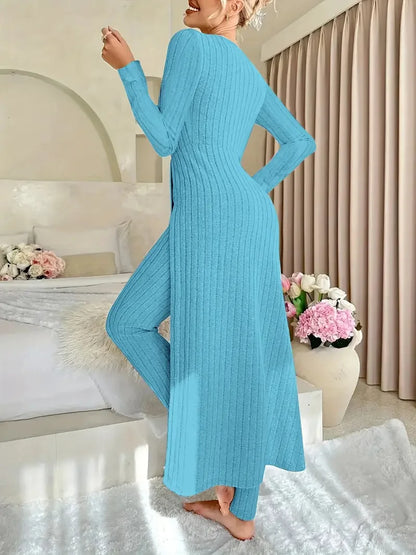 O-Neck Split Top & Slim Trousers Lounge Set