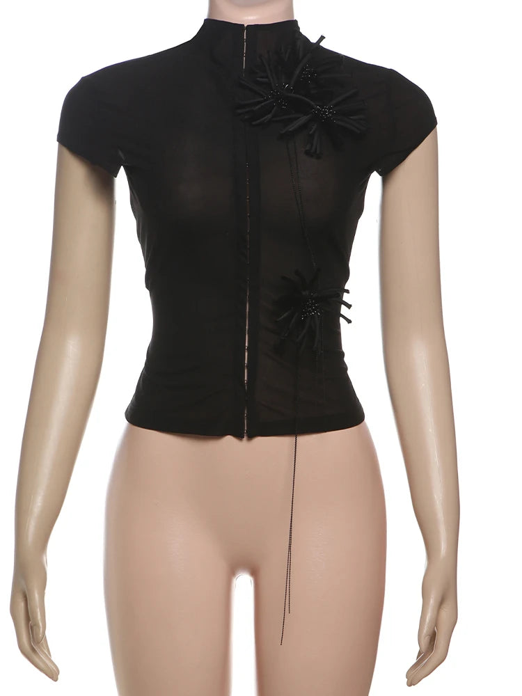 Weird Puss Tassel Applique Crop Tops