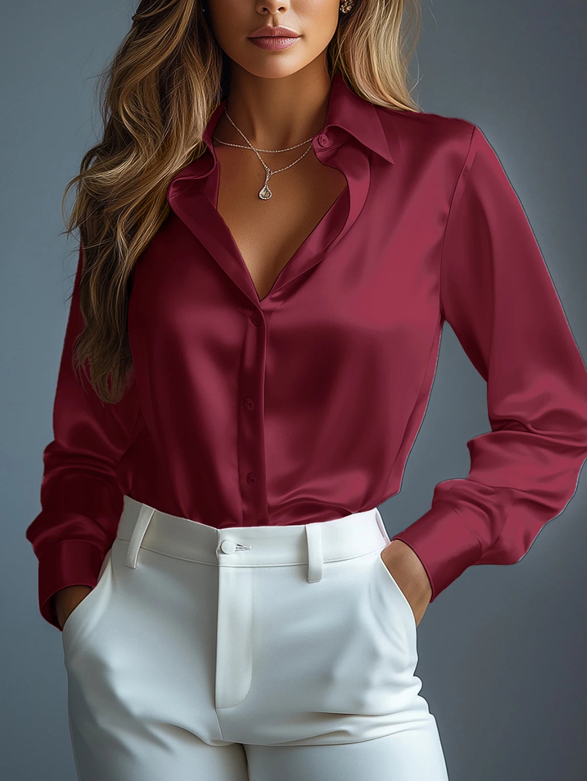 Elegant Satin Button-Up Blouse