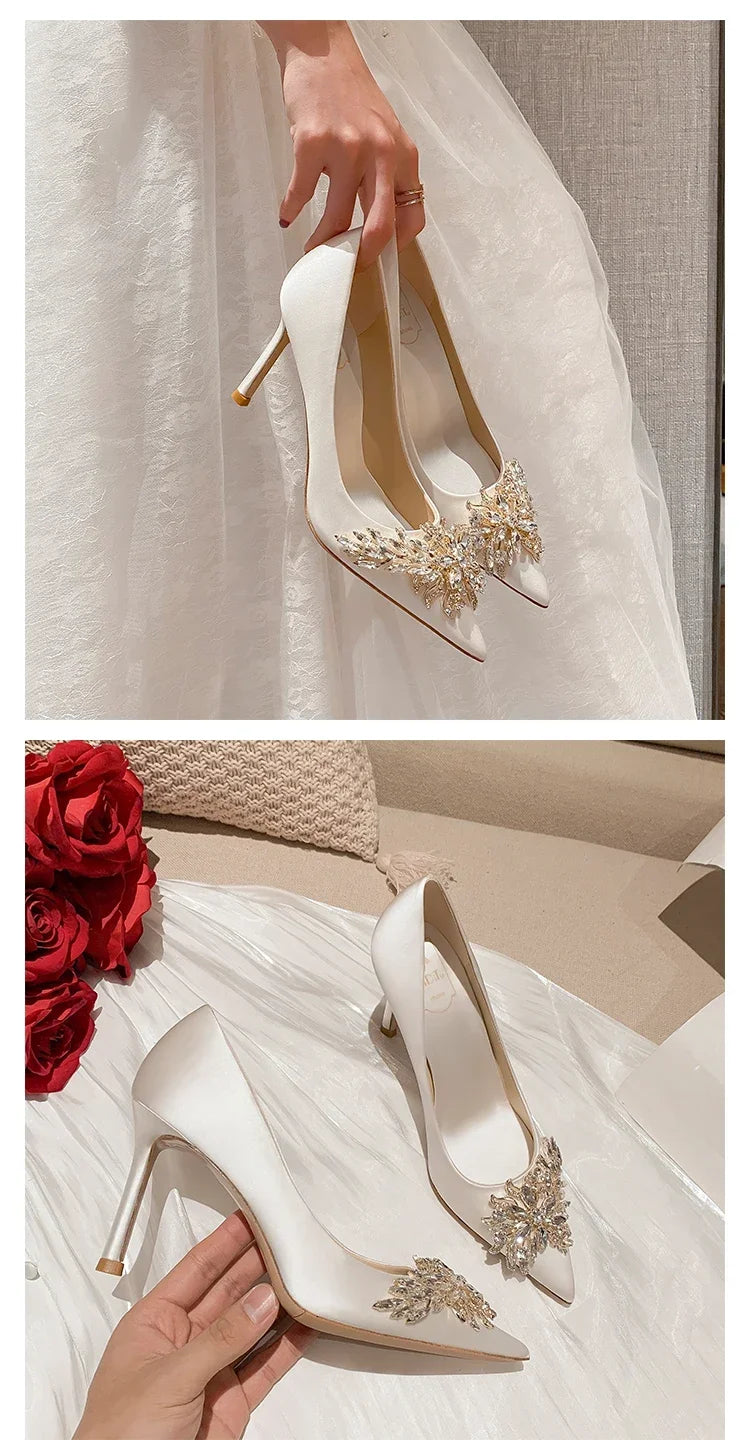 2024 Spring Summer Autumn New Wedding Shoes Red High Heels  Slim Heels Korean Version Pointed Toe Bride Shoes High Heels