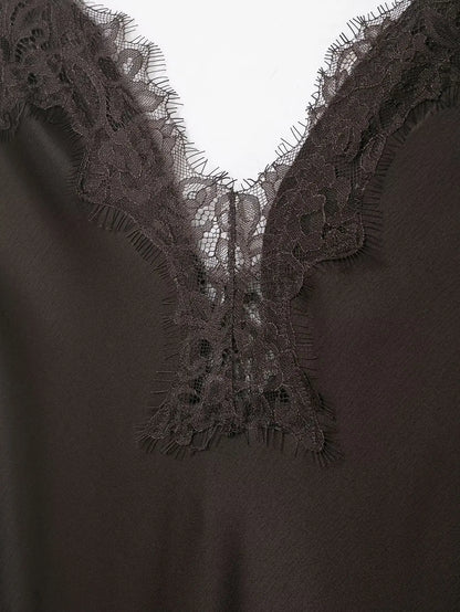 Lace-Spliced Satin Maxi Dress