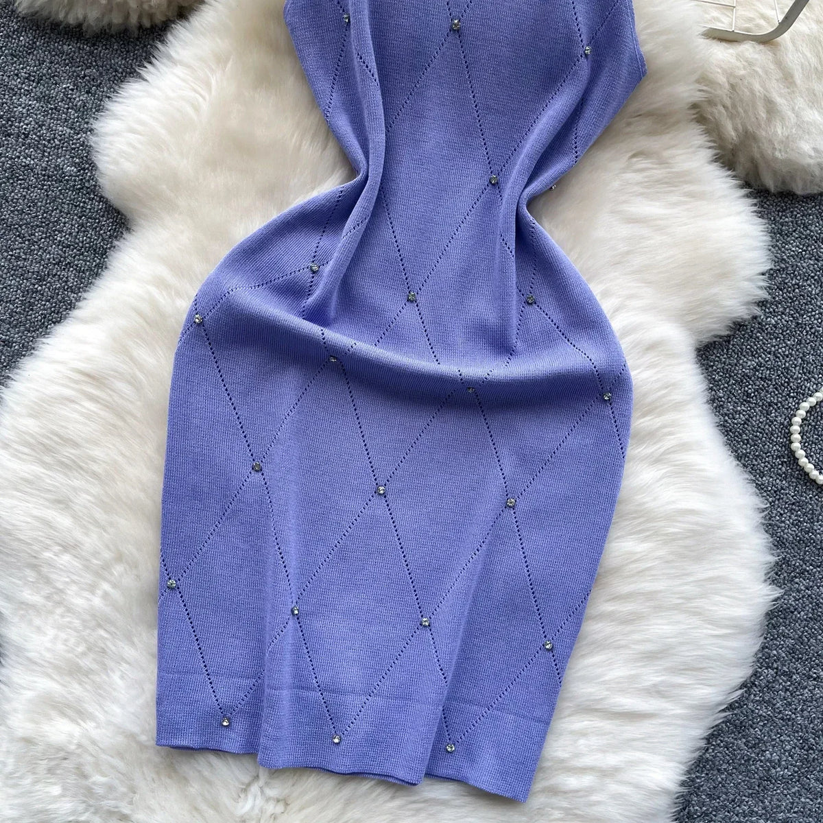 Beaded Halter Knit Bodycon Mini Dress