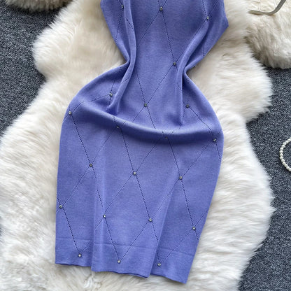 Beaded Halter Knit Bodycon Mini Dress