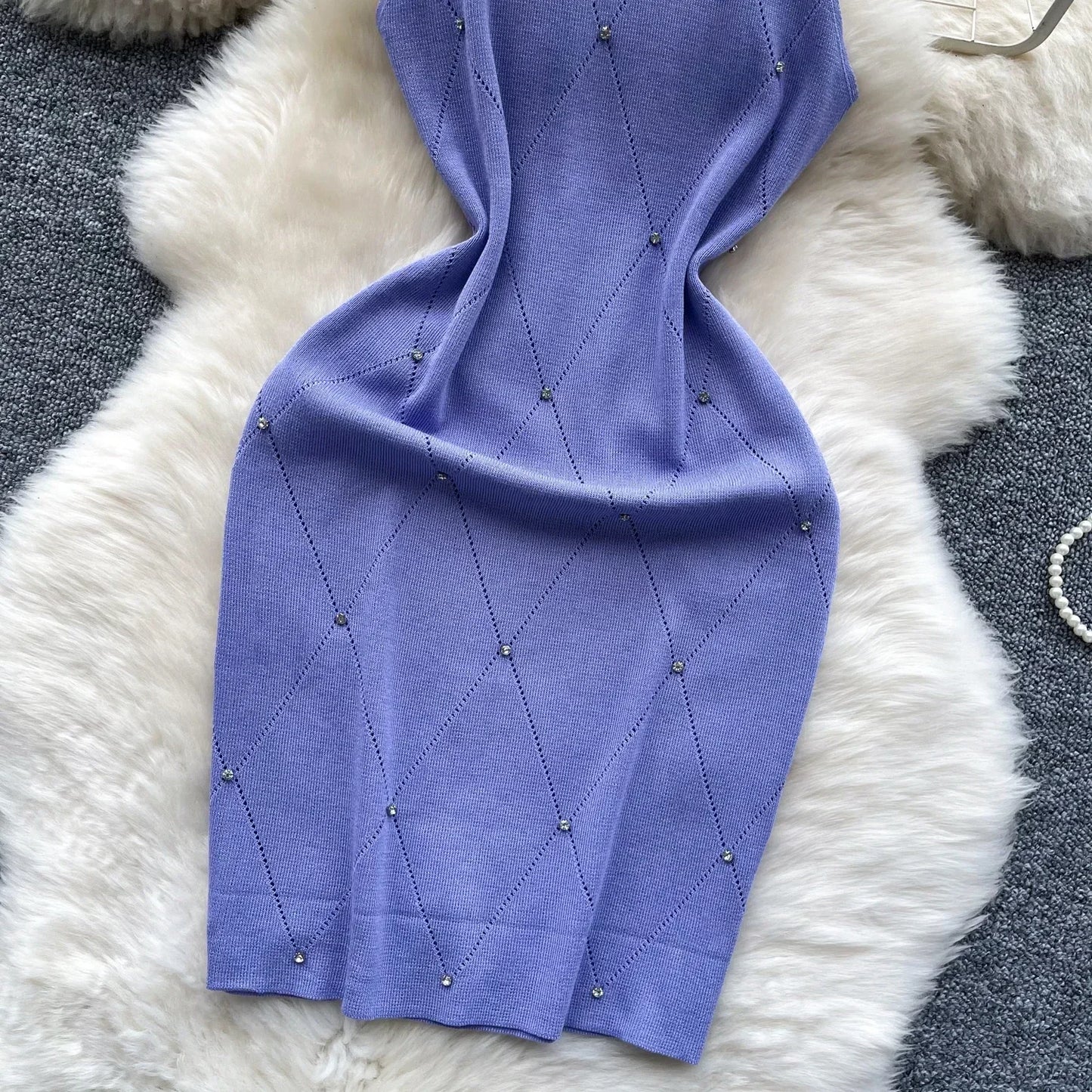 Beading Halter Women's Knitting Sheath Tank Dress Female Bodycon Knitted Camisole Sleeveless Mini Dresses For Woman Outfits