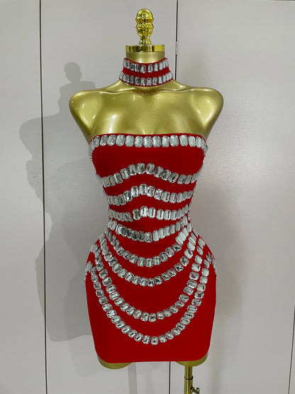 Sparkly Rhinestones Bodycon Strapless Mini Bandage