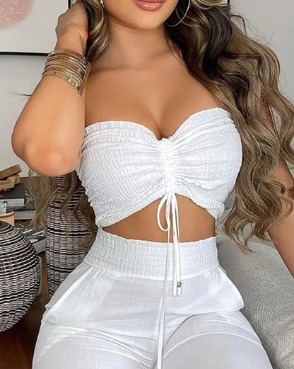 Bandeau Crop Top & Shirred Pants Set