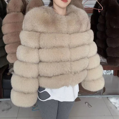 QUEENTINA Fox Fur Coat Real Brown