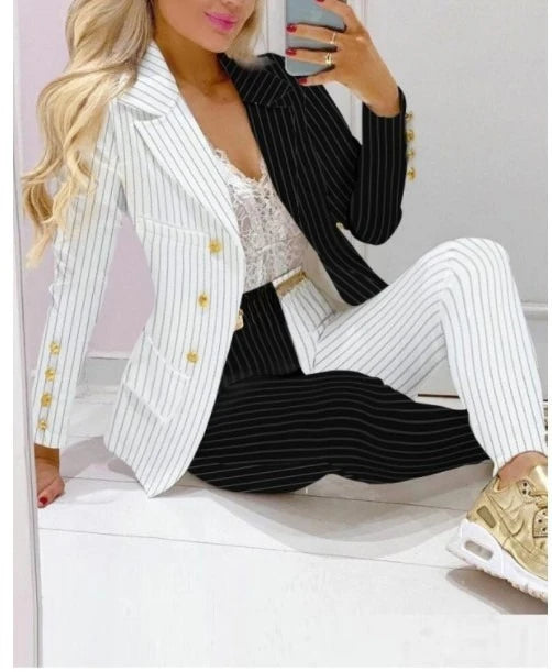 Printed Belted Blazer Pant Set