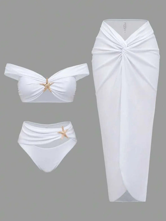 Metallic Starfish Bikini & Skirt Set