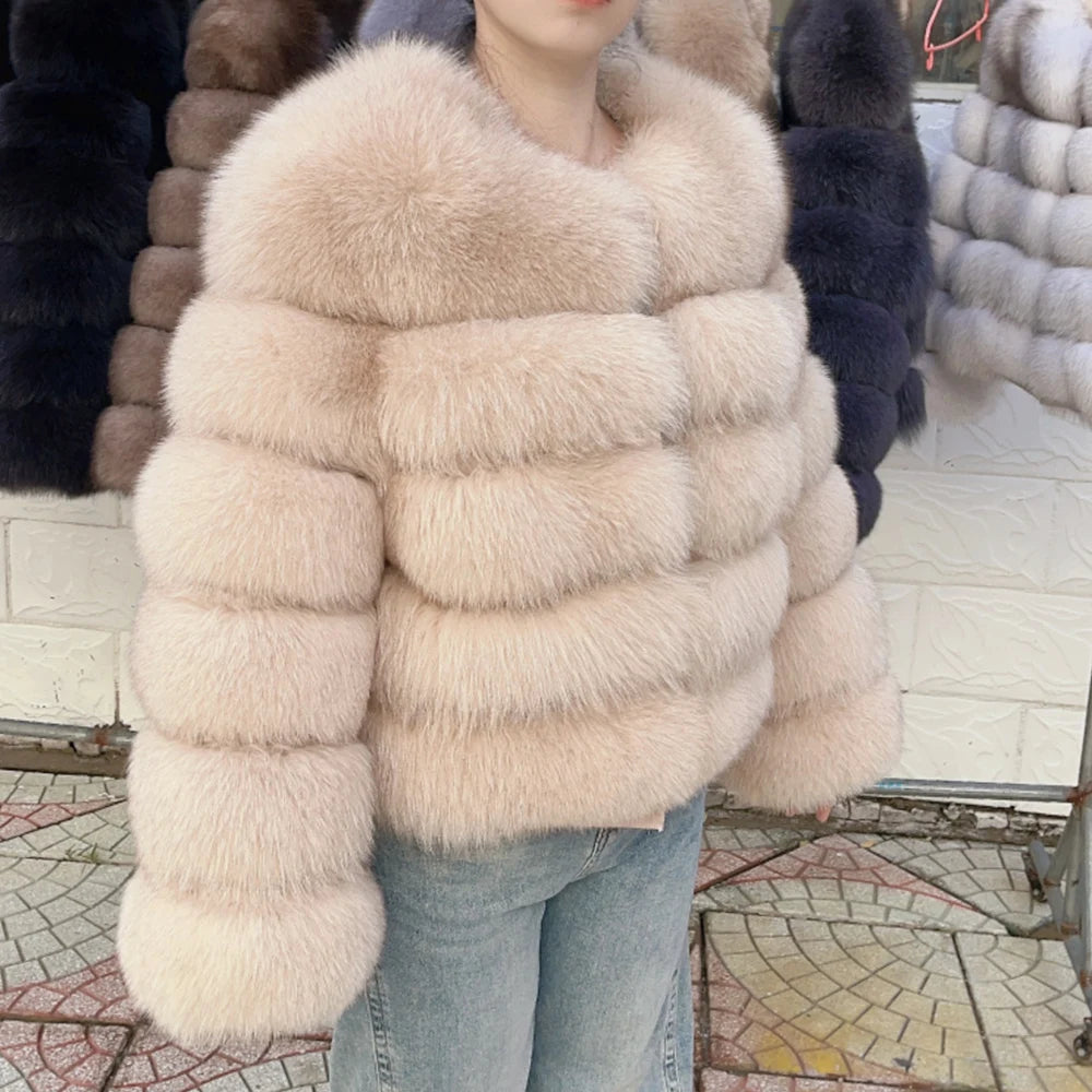 QUEENTINA Fox Fur Coat Real Brown